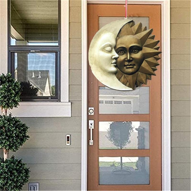 

Decorative Objects & Figurines Porch Wall Decor Moon And Sun Hanging Plaque Celestial Art Indoor Outdoor Home Decoration Accessories Decorac