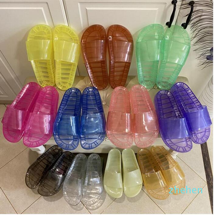 

Designer Ladies Fruit Letter Women jelly sandals Transparent Crystal Rubber Slippers Summer Men Flat Jellys slides Beach Sandal Luxury, Color 2