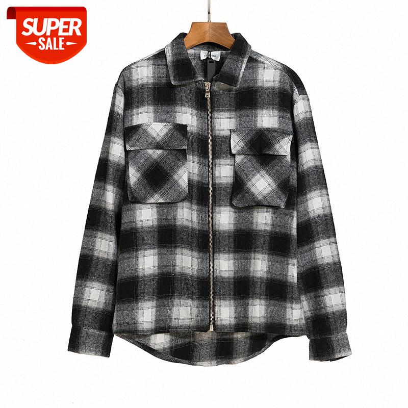 

Hip Hop Street Kanye Black and White Checkered Shirt Men Women Lovers Zipper Loose Long Sleeve #7Z1G, White;black