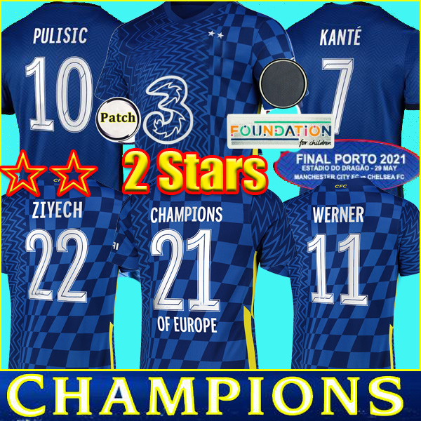 

2021 Final 2 Stars PULISIC WERNER HAVERTZ CHILWELL ZIYECH Soccer Jersey 21 22 2022 home blue Football Shirt KANTE MOUNT 4th Men Kids set Kits tops Socks uniforms