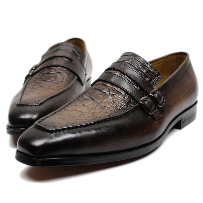 

dress shoes men's man-made luxury shoes monk belts leather print sliding into men's moccasins dressed as wedding-party formal fw2u, Black