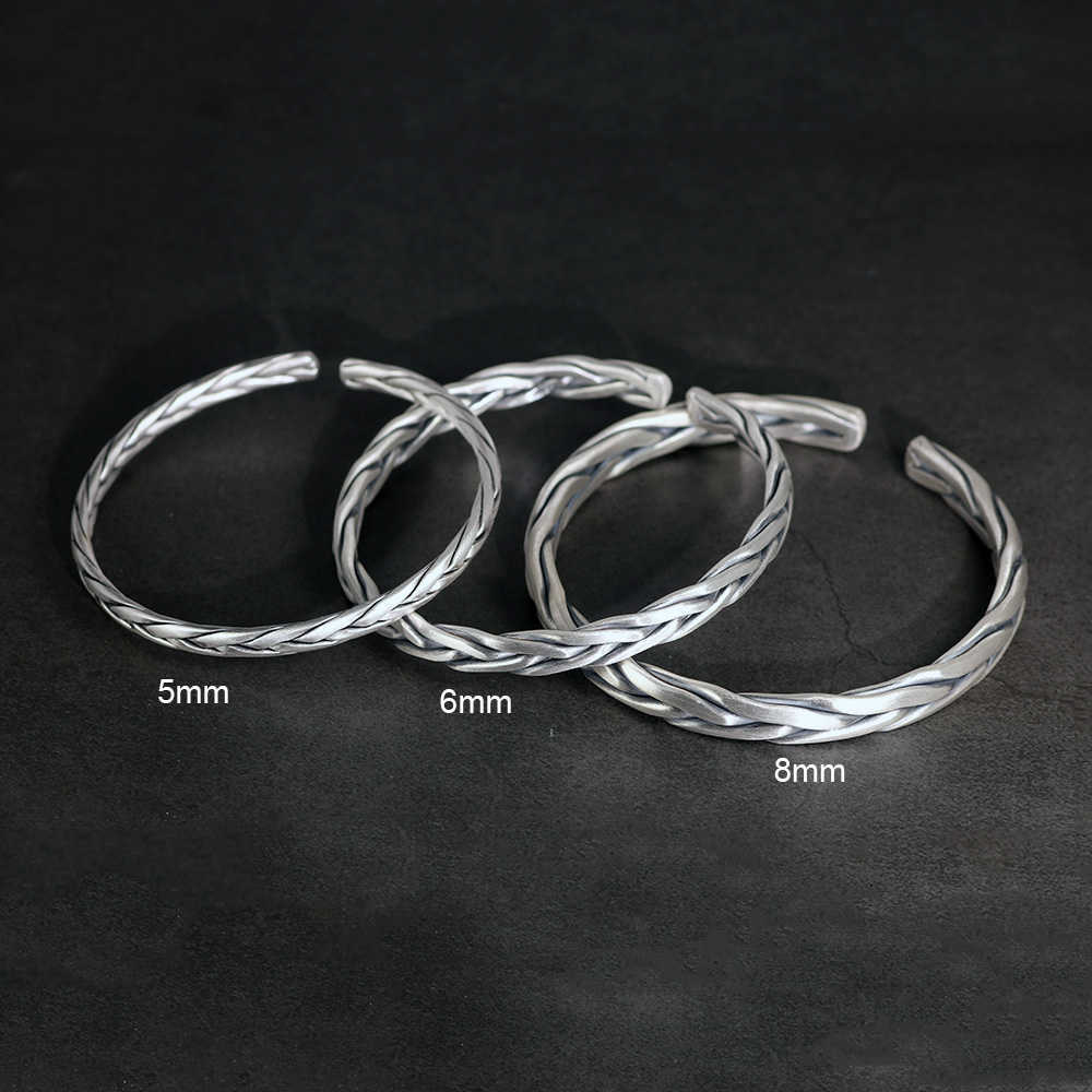 

Heavy Solid 999 Pure Silver Twisted Bangles Mens Sterling Silver Bracelet Vintage Punk Rock Style Armband Man Cuff Bangle G0916