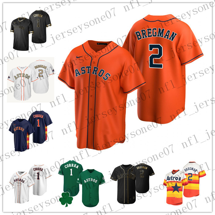 

Custom Houston men women youth Astros 1 Carlos Correa 2 Alex BregmanÂ white gray orange Authentic 2020 Home Jersey, Black