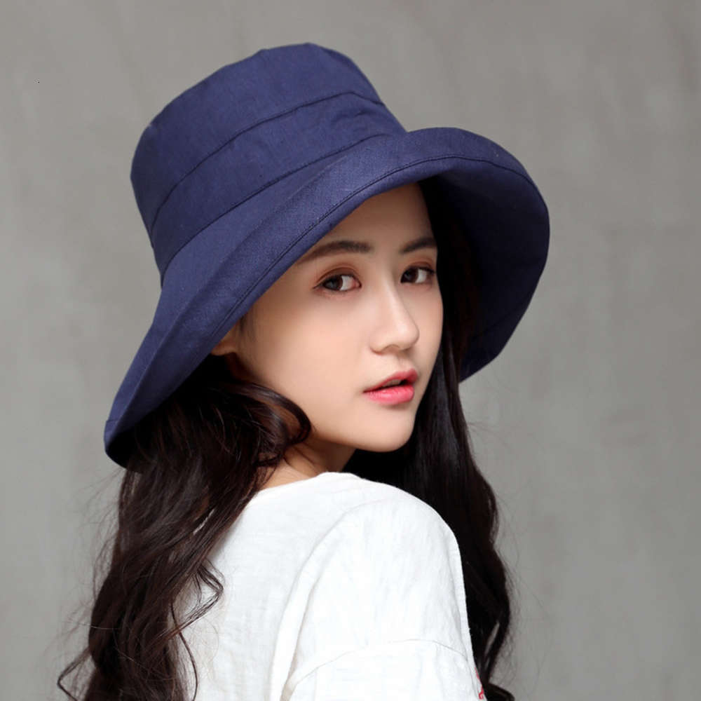 

hat female summer Korean sunshade fisherman's Hat Cotton hemp versatile sunscreen basin student, Blue;gray