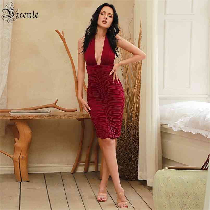 

Ladies Dress Celebrity Party Cocktail Drape Design Deep V-neck Halter 210520, Red