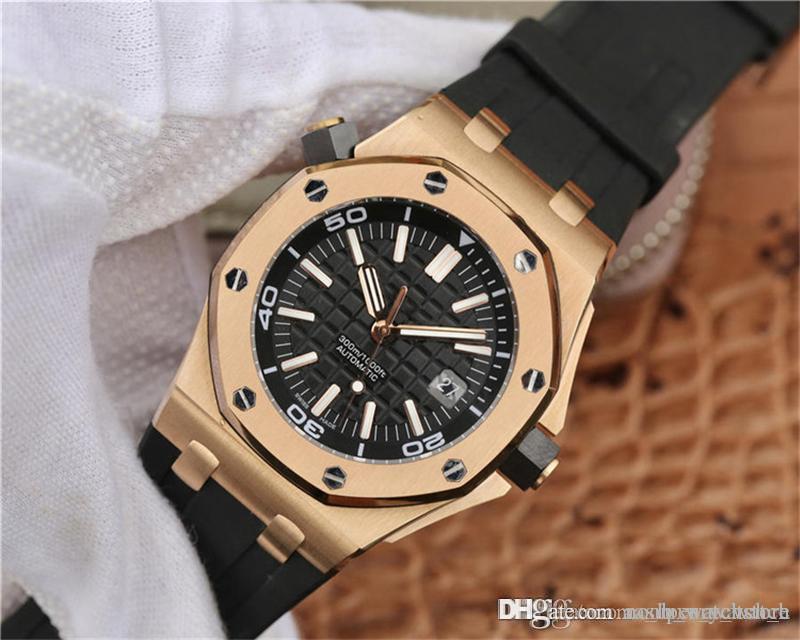 

Super 15710 rose gold orologio di lusso waterproof 200m 3120 automatic mechanical movement watches silicon band designer watches, Original box