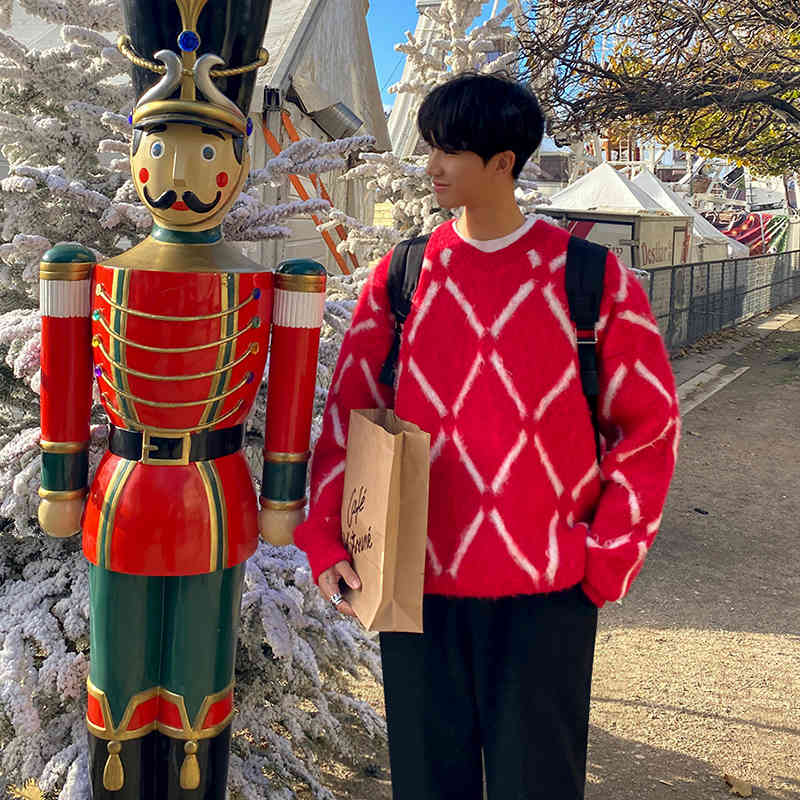 

Men's Sweaters Iefb plush plaid sweater masculino outono inverno coreano moda solta vintage kintwear engrossado pullogers topos gola redonda 9y4553 IYTG, 1# shoe box