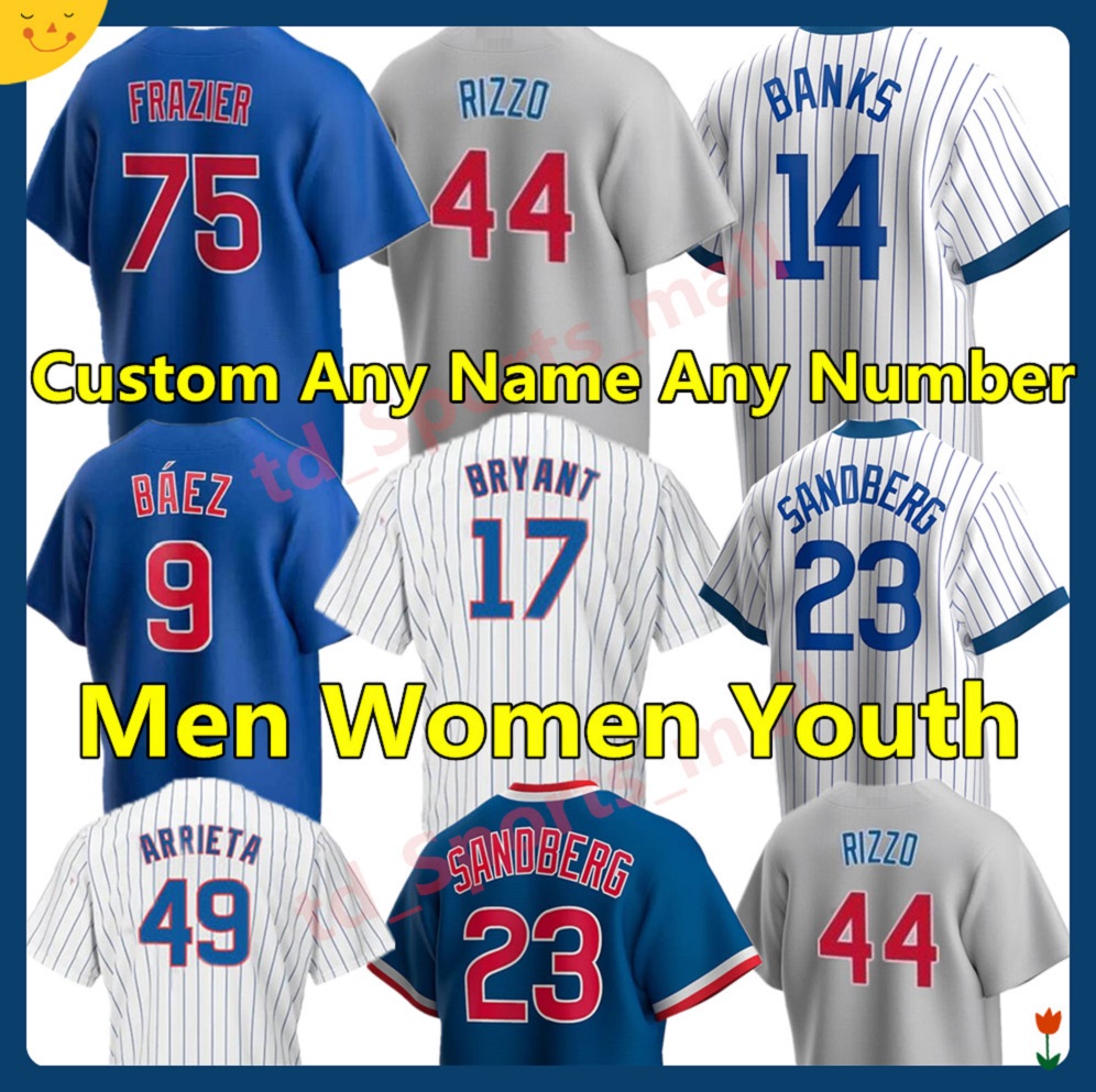 

2021 custom Baseball Jersey Javier Baez 44 Anthony Rizzo Willson Contreras Kris 9 Bryant Ryne Sandberg jason heyward ian happ 17 Cubs Men Wo, Blue;black
