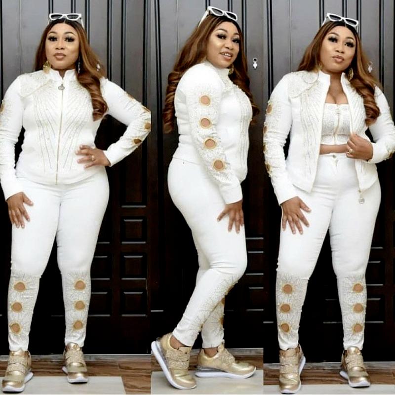 

Ethnic Clothing 3 Piece Set Africa Clothes African Dashiki Fashion Flowers Suit Top Trousers Super Elastic Party For Women Outfits