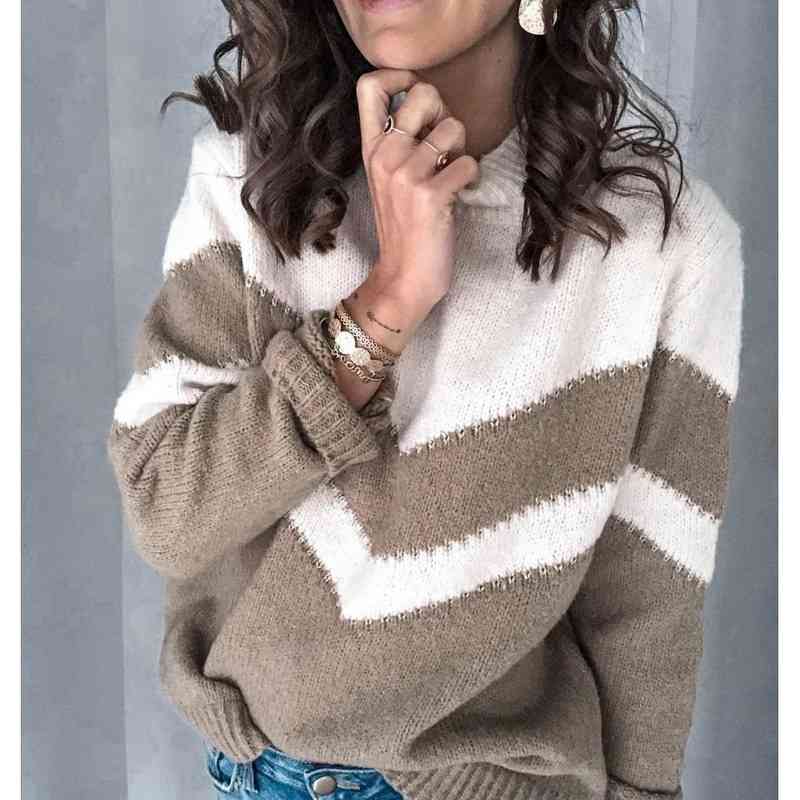

Winter White Red Knitted Sweater Women O-Neck Striped Colorblock Pullover Long Sleeve Ladies Knitwear Causal Pull Femme 210603