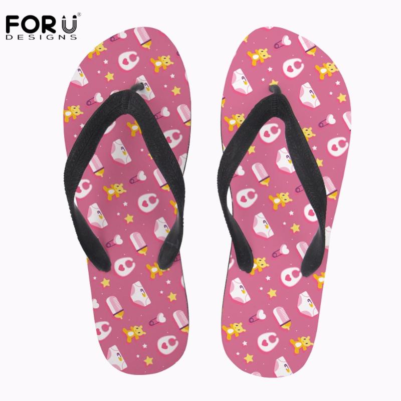 

Slippers FORUDESIGNS Fashion Women Flip Flops Cartoon Baby Bottle Printed Cute Women's Flats Soft Summer For Ladies Flipflops, Black