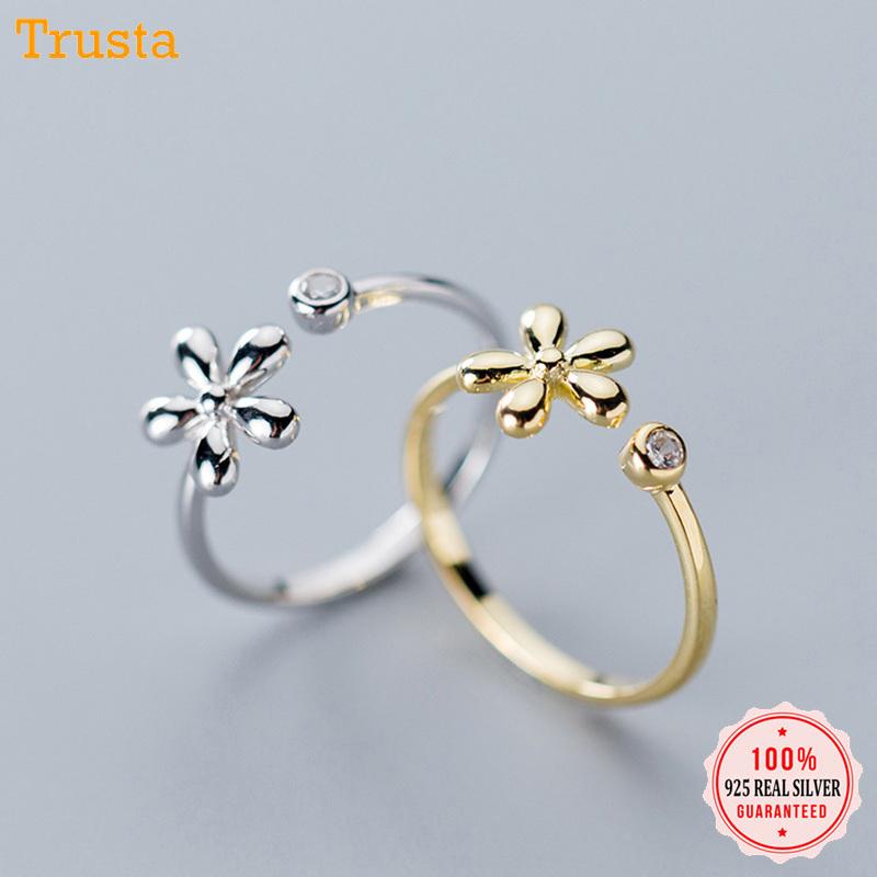 

Cluster Rings Trustdavis 100% 925 Solid Real Sterling Silver Sweet Flower CZ Cocktail Sizable For Women Girls Teens Gift Jewelry DA289, Golden;silver