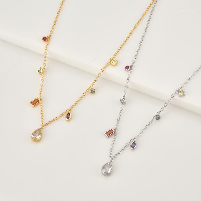

Chains Winter 925 Sterling Silver Gold Zircon Charm Choker Necklace Long Chain 2*3mm 4*6mm Colorful Women Wedding Party Jewels
