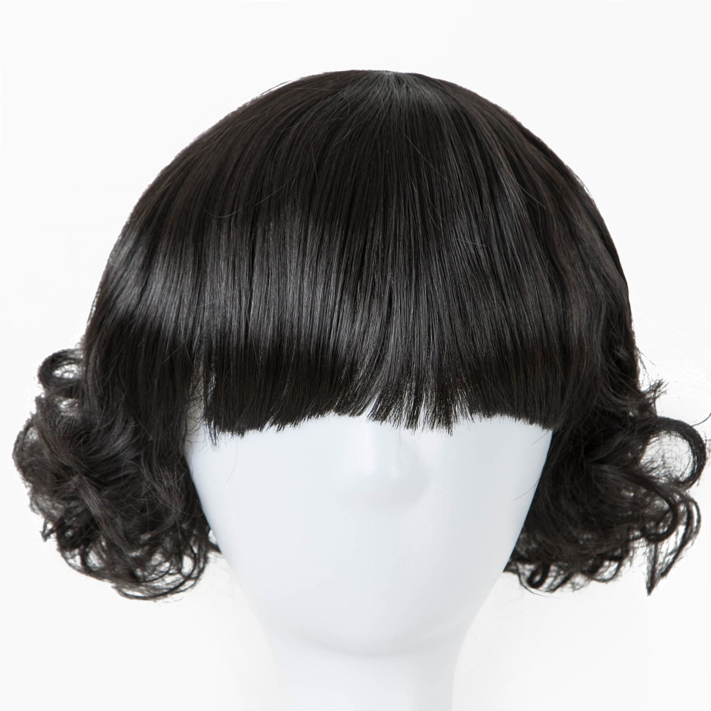 Costume Accessories Black Hair Fei-Show Synthetic Heat Resistance Fiber Flat Bangs Children Wig 50CM Head Circumference Short Curly Hairpiec-image-751017226