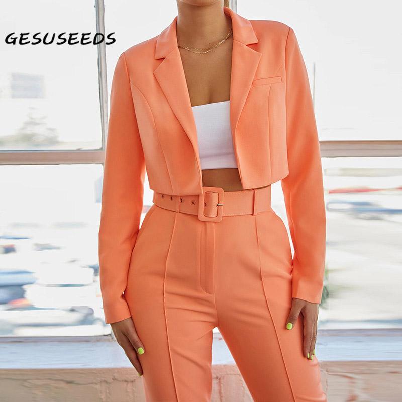 

Women' Suits & Blazers 2021 Suit Women Vintage Two Piece Set Small Notched Blazer Jacket Pencil Pants Solid For Office Ladies Work, Green