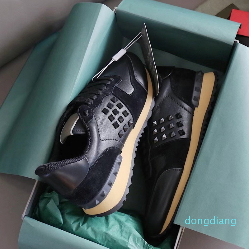 

Designer-Mens Camouflage shoes fashion luxury sneakers Genuine Leather stud Rivet Sneaker Rubber bottoms Top quality Flats casual shoe, Black