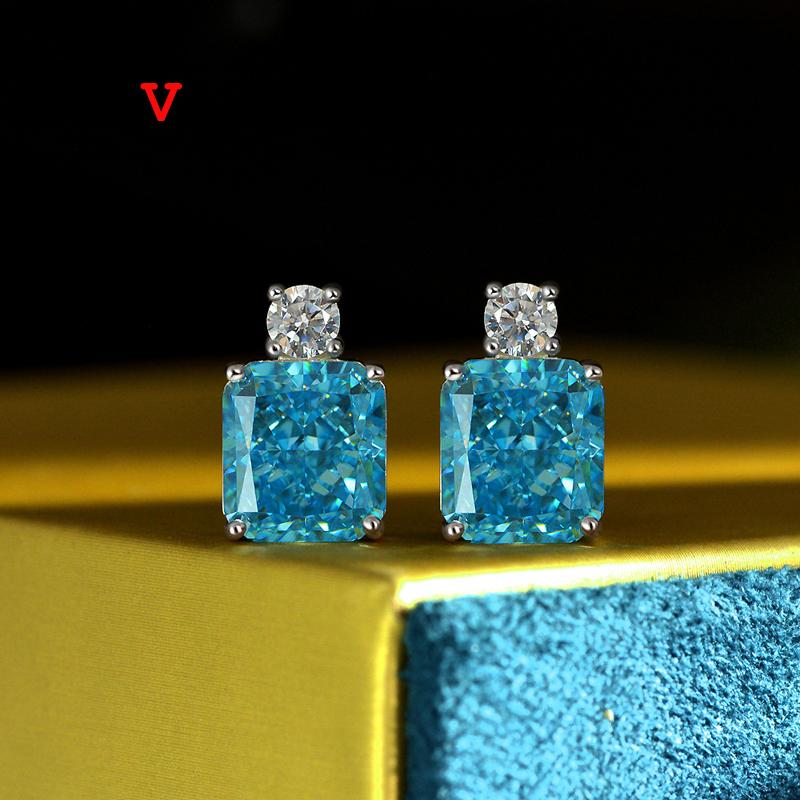 

Stud OEVAS 100% 925 Sterling Silver 9*10mm Aquamarine Yellow Paraiba High Carbon Diamond Pendant Necklace For Women Fine Jewelry Gift, Golden;silver