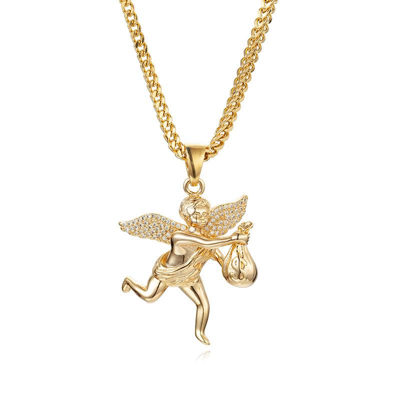 Pendant Necklaces Hip Hop Zircon Necklace Angel Holding Beauty Money Bag Men&#039;s Wild Personality Trend Decoration Fashion Jewelry-image-708526034