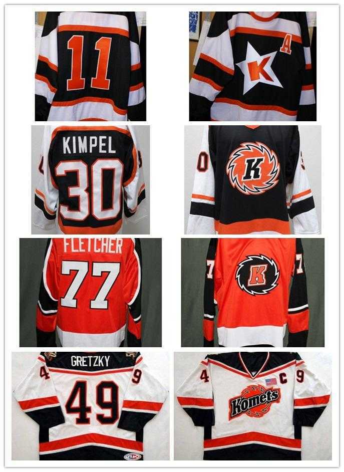 

Customize ECHL Fort Wayne Komets Mens Womens Kids 49 Brent Gretzky 30 Kimpel 100% Embroidery Cheap Hockey Jerseys Goalit Cut, Black