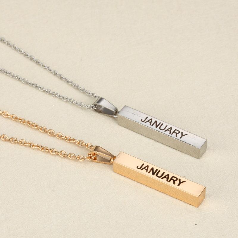 

Pendant Necklaces Stereo Stick Lettering Necklace JANUARY Wish Blessing Gift Stainless Steel Fashion Jewelry