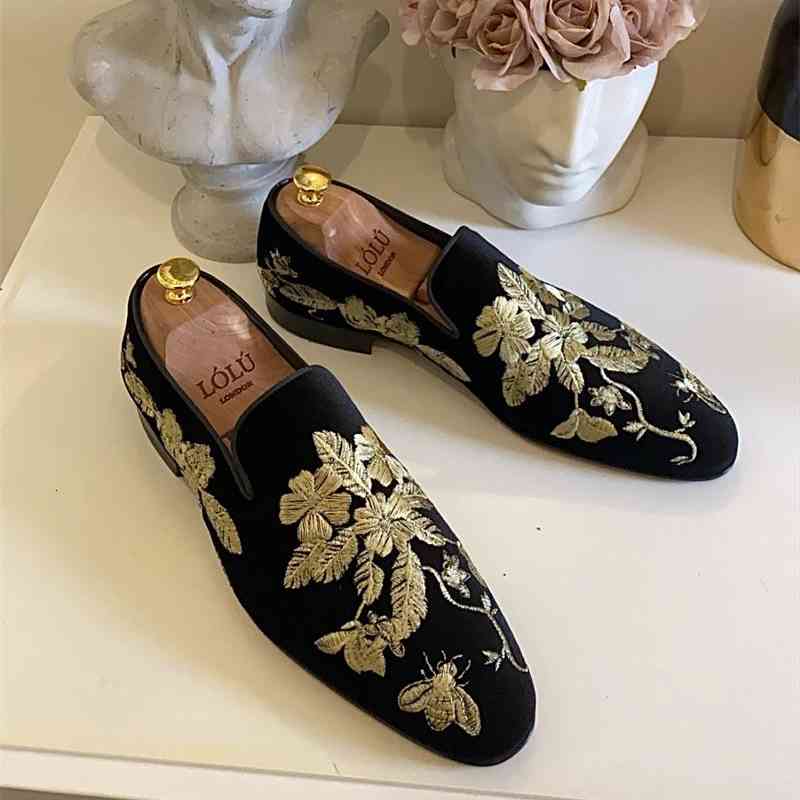 

dress shoes 2021 menshoes fashion casual business banquet classic black suede gold embroidered temperament loafers 7kg390 133k