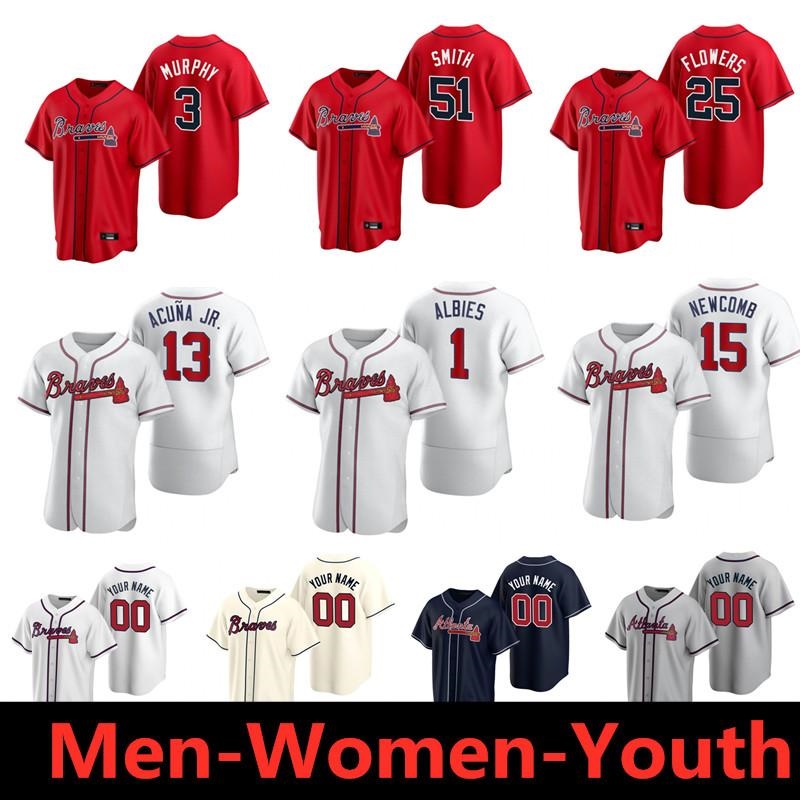 

2021 Atlanta Men Women kids baseball Jerseys Braves Ronald Acuna Jr. Freddie Freeman Dansby Swanson Cole HamelsAlbies Chipper Jones Braves, Blue;black