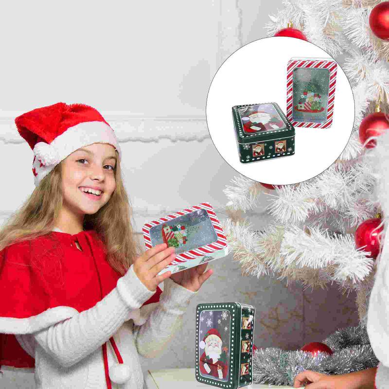 

Gift Wrap 2Pcs Christmas Candy Jar Xmas Decorative Case Iron Storage Boxes