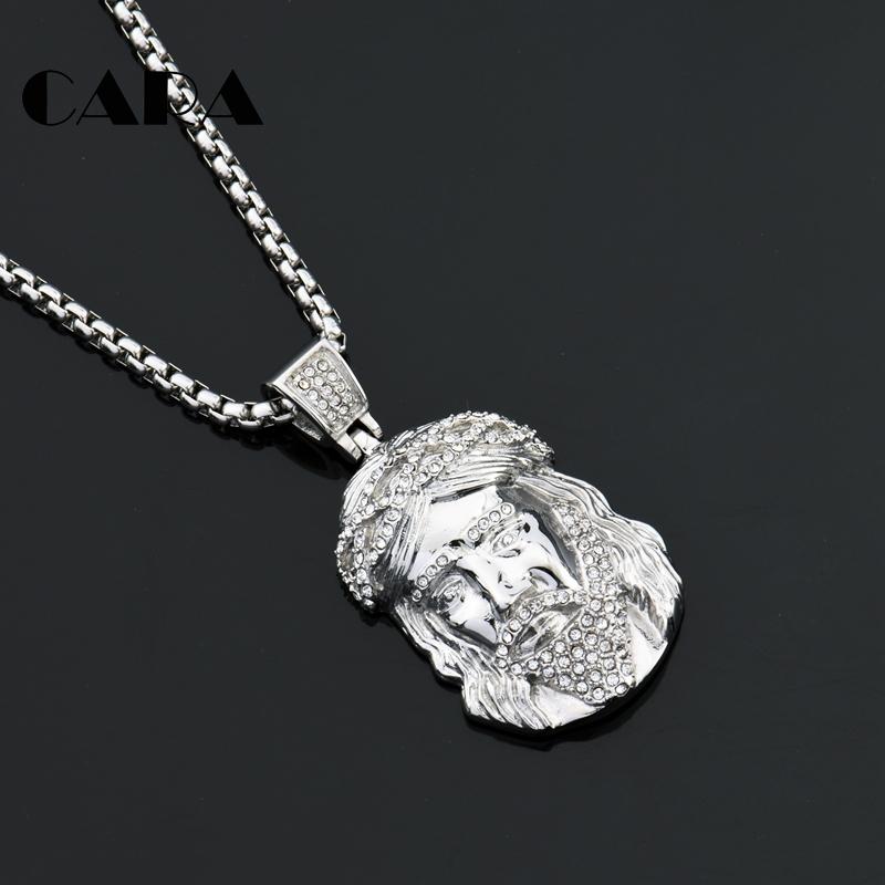 

Pendant Necklaces 2021 Arrival BIG Rhinestones Jesus Head Necklace 316 Stainless Steel Christian Amulet With CAGF0477