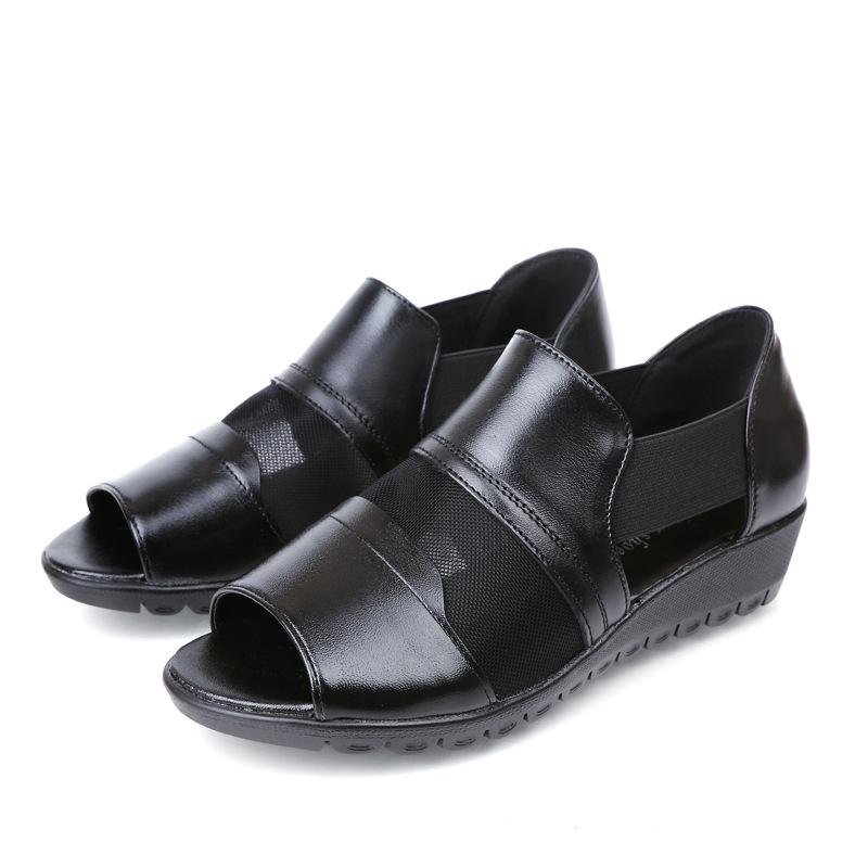 

Summer Leather Shoes 2021 Ladies Sandals Solid Color, 885 black