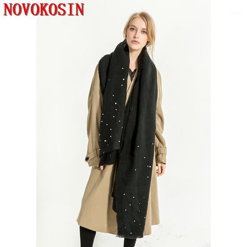 

Scarves 2021 Winter Faux Cashmere Plus Size Thick Scarf Beading Pearl Women Shawl Echarpes Foulards Cachecol Wrap, Blue;gray