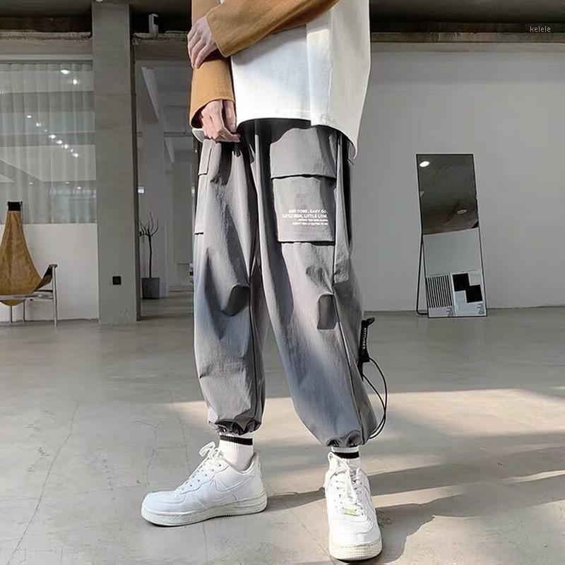 

Men's Pants Men Summer Cargo Trousers Thin Black For Korean Style Gray Japanese Streetwear