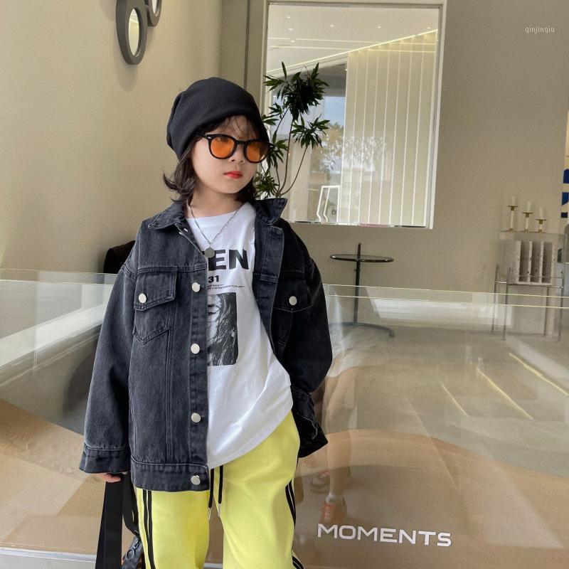 

Jackets 2021 Autumn Children's Korean Retro Casual Loose Denim Jacket Middle School Coat Fashion, Blue;gray