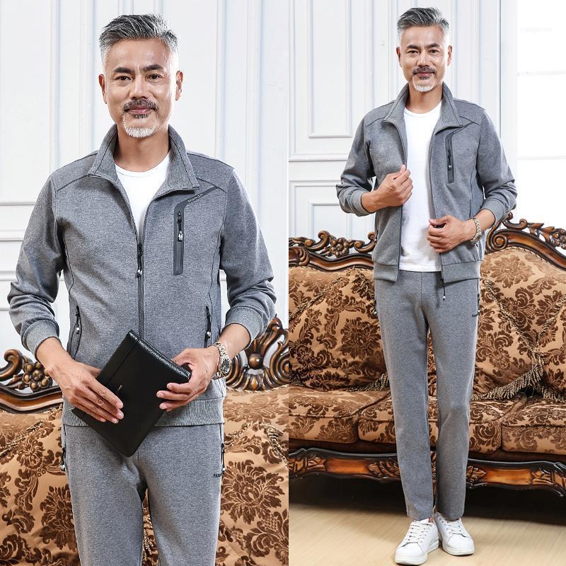 

Men's Tracksuits Korean Father Spring Autumn Winter Middle Aged And Elderly Casual Sportswear Running Suit Sweater Pants Two Piece Set1, Gray