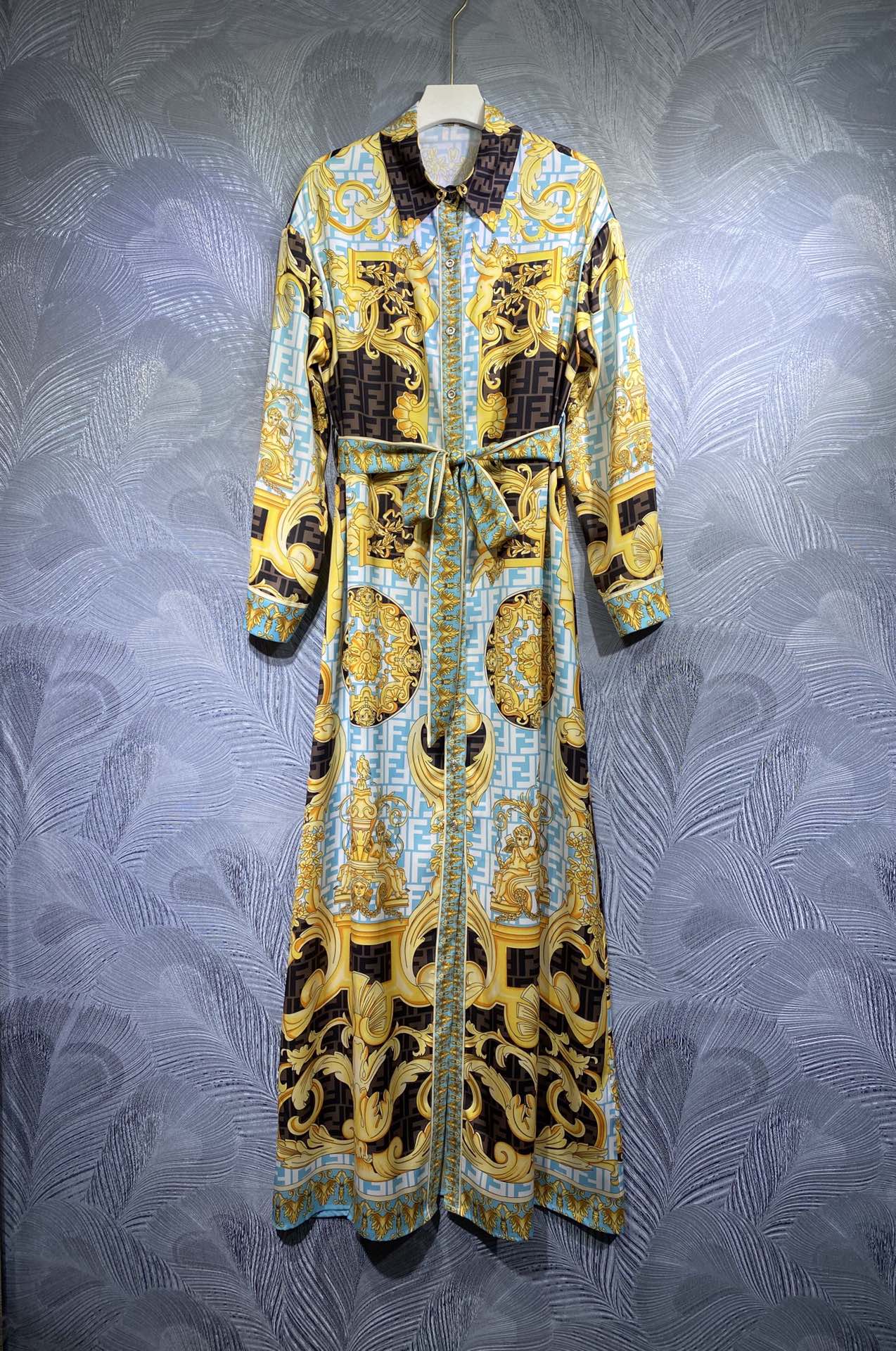 

Spring 2022 new Lapel Print Long Dress, Yellow