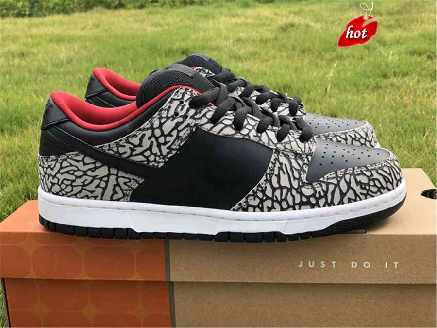 

Shoes Authentic Dunk S B Low Skateboard Fire Red Grey White Black Cement Zapatos Footwear Original