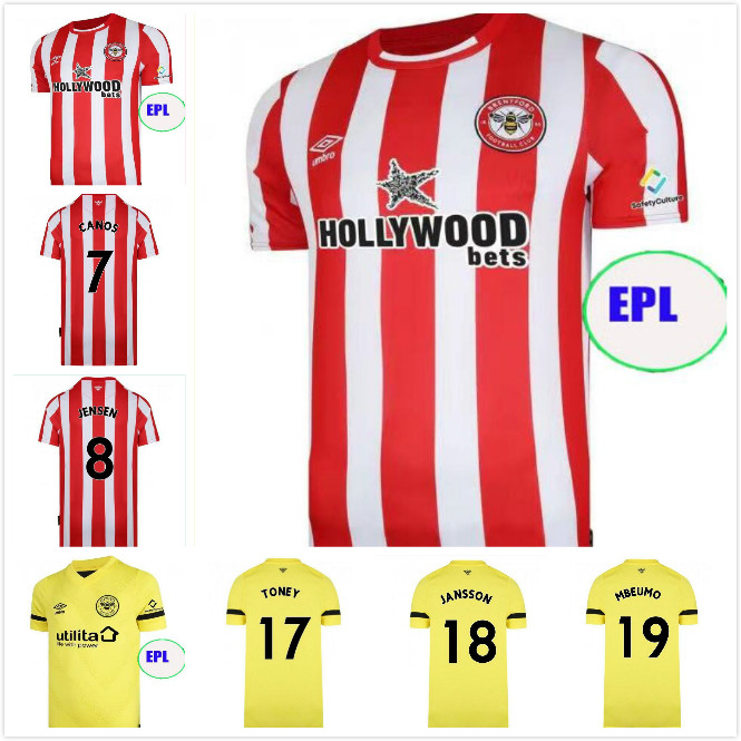 

FC Brentford 21 soccer jerseys home away yellow Fosu MBEUMO TONEY Dasilva Forss CANOS camisetas 2021 2022 maillot de foot adult men kit football shirts top thailand, 21/22