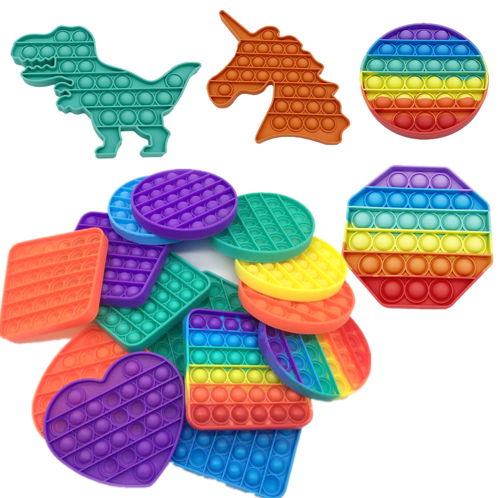 

Rainbow Push Fidget Bubble Poppers Sensory Toys Popping Board Game Dinosaur Unicorn Keychain Key Ring Finger Puzzle Squeeze-a-Bean Pea Popper Stress Relief G32502