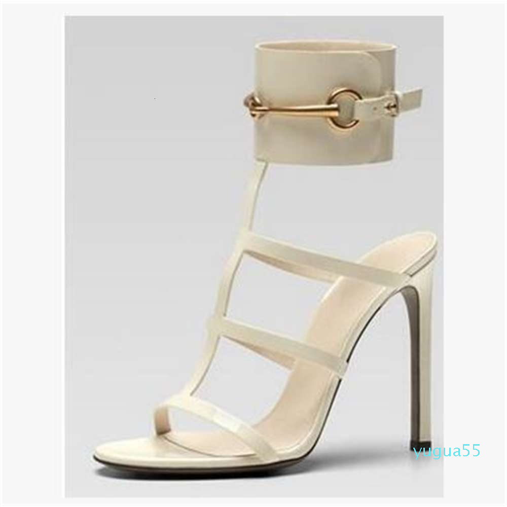 

Ursula Red Patent Leather Horsebit Ankle-strap Sandals High Heel Buckle Summer Dress Shoes Big Size 5011