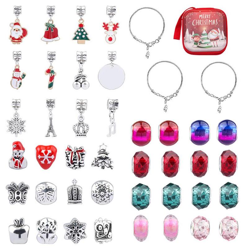 

Christmas Decorations Snowman Elk Snowflake Ornaments DIY Colorful Crystal Children Bracelet Gift Set Xmas Advent Calendar Pendant