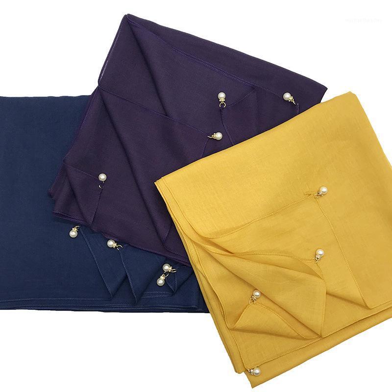 

Scarves 110*110CM Square Shawls Women Fashion Muffler Solid Scarf Crystal Chain Edge Muslim Headscarf Bandana