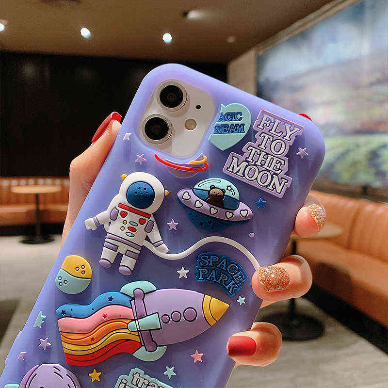 

Cute Cartoon 3D Space Astronaut Case For iPhone 11 12 Pro Max Mini XS X XR 7 8 Plus SE 2020 Soft Silicone Dream Moon Phone Cases Y1025, Purple