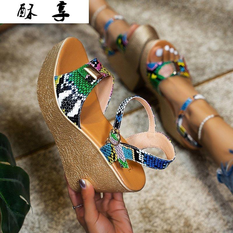 

Sandals Women 2021 Summer Open Toe Hasp Platform High Heel Shoes Fashion Comfortable Serpentine Wedge, Black