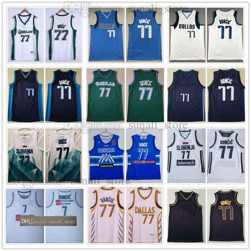 

100% Stitched 77 Luka Basketball Jersey 2021-22 City White Doncic Blue White Black Green Color College Slovenia Men Kids Youth Sports Shirts Embroidery Edition, Men white