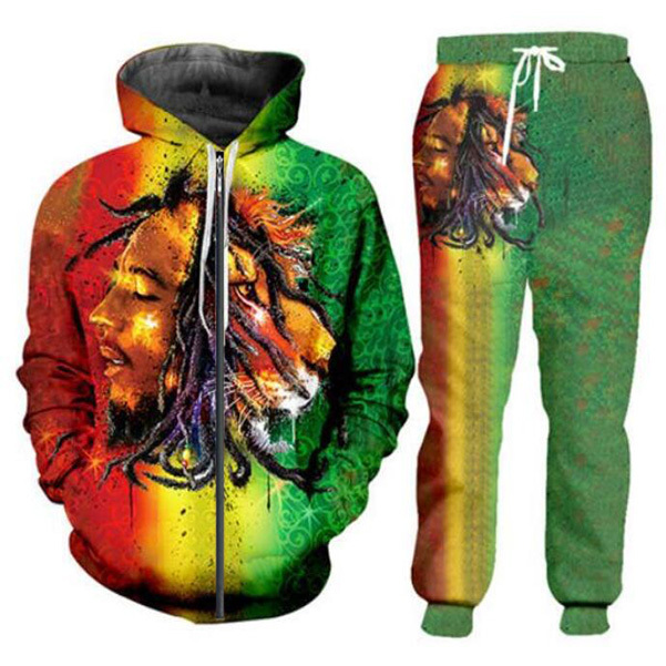 

New Fashion Mens/Womens Bob Marley Lion Funny 3D Print Hoodie+Pants QL08, Multi