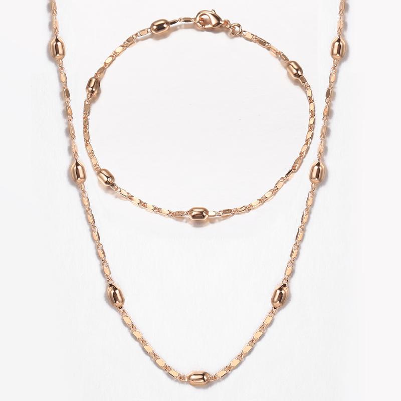 

Earrings & Necklace Trendy 585 Rose Gold Beaded Bracelets Necklaces Set For Women Girls Copper Bead Chains Party Wedding Jewelry Gifts DCS28, Silver
