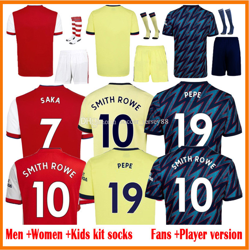 

21 22 PEPE SAKA soccer jerseys Fan Player version Gunners ÃDEGAARD THOMAS WILLIAN NICOLAS TIERNEY SMITH ROWE jersey Men + Kids kits 2021 202, Black;yellow