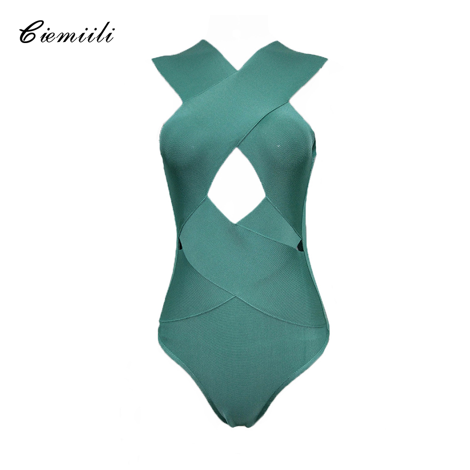 

CIEMIILI 2021 Women Summer Sexy Solid Sleeeveless Off Shoulder Hollow Out Bodycon Rompers Nightclub Bandage Bodysuits Wholesale, Black