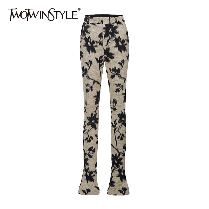 

Vintage Print Pant For Women High Waist Full Length Side Split Hit Color Casual Pants Female Summer Fashion Stylish 210521, Aspicture