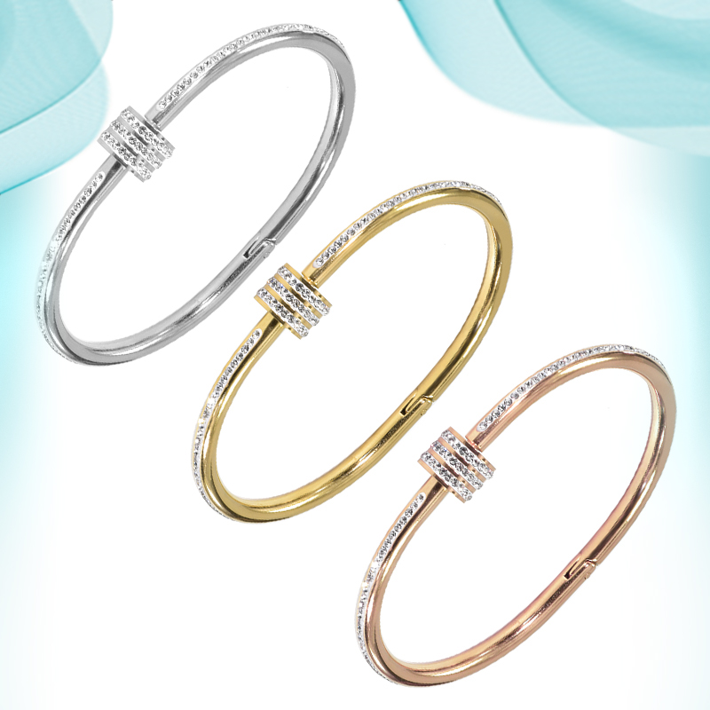 

Trendy Titanium Steel Charm Bangles Three-layer Mud Drill Nail Bright Bracelet Creative Simple Style Accessories With Wholesale Offers Channel Setting Bracelets
