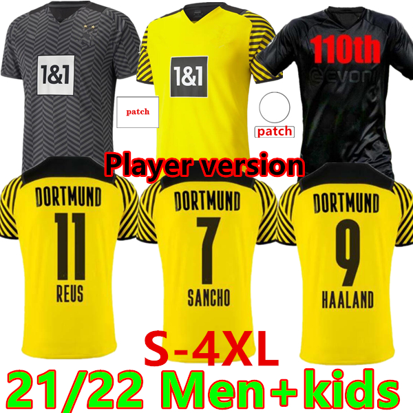 

Size:S-4XL dortmund 21 22 soccer jersey 110th Borussia Player version football shirt HAALAND REUS NEONGELB BELLINGHAM SANCHO HUMMELS BRANDT home away men + kids kit, 21/22 away player